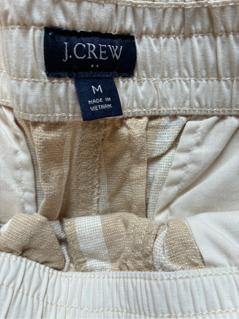 Men's Beige Striped Linen & Cotton Drawstring Shorts - Picture 2 of 4